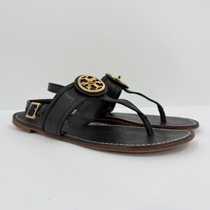 Tory Burch Cassia Peppled Leather Thong Sandal in Black Size 9.5M